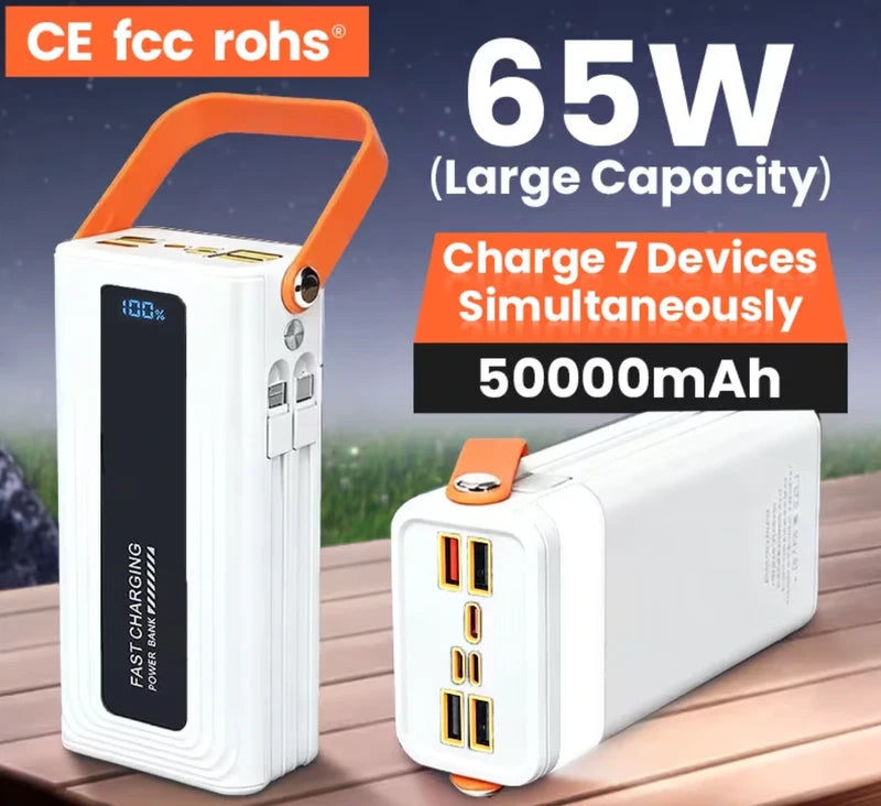 High Capacity 50000mAh Power Bank - Black or White